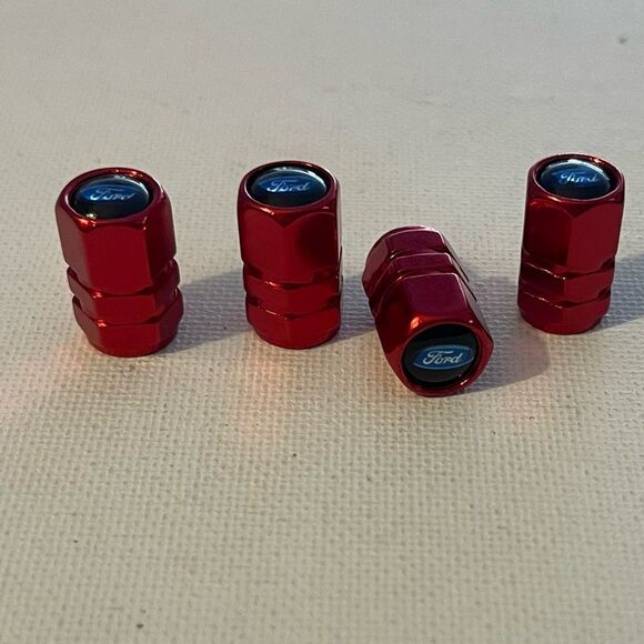 Ford logo valve Stem caps in Red set of 4 NWT - Picture 2 of 4
